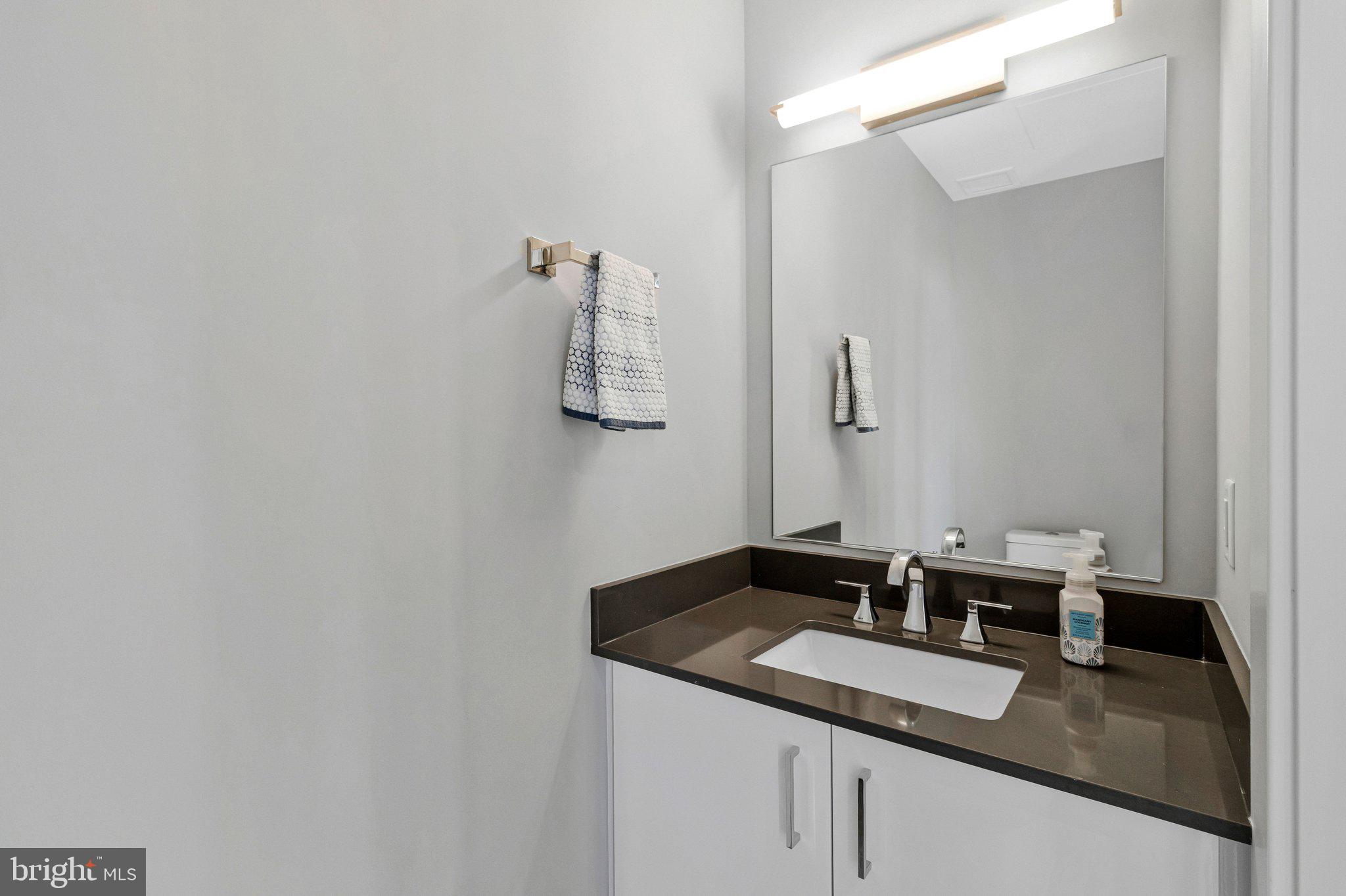 88 V Street Southwest, Unit 801 Washington, DC 20024 - Photo 6 of 58 a bathroom with a granite countertop sink and a mirror