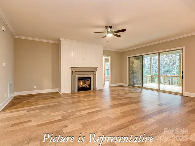 a white building with a fireplace