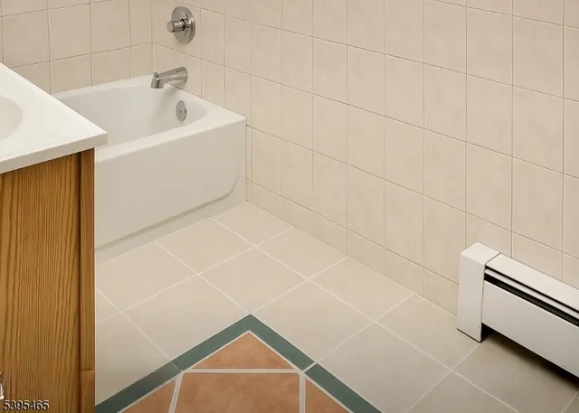 a bathroom with a bathtub