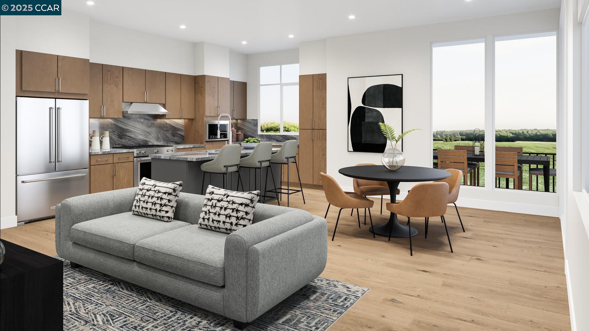 308 Torrey Pine Terrace, Unit 609 Sunnyvale, CA 94086 - Photo 3 of 19 a living room with furniture and a refrigerator