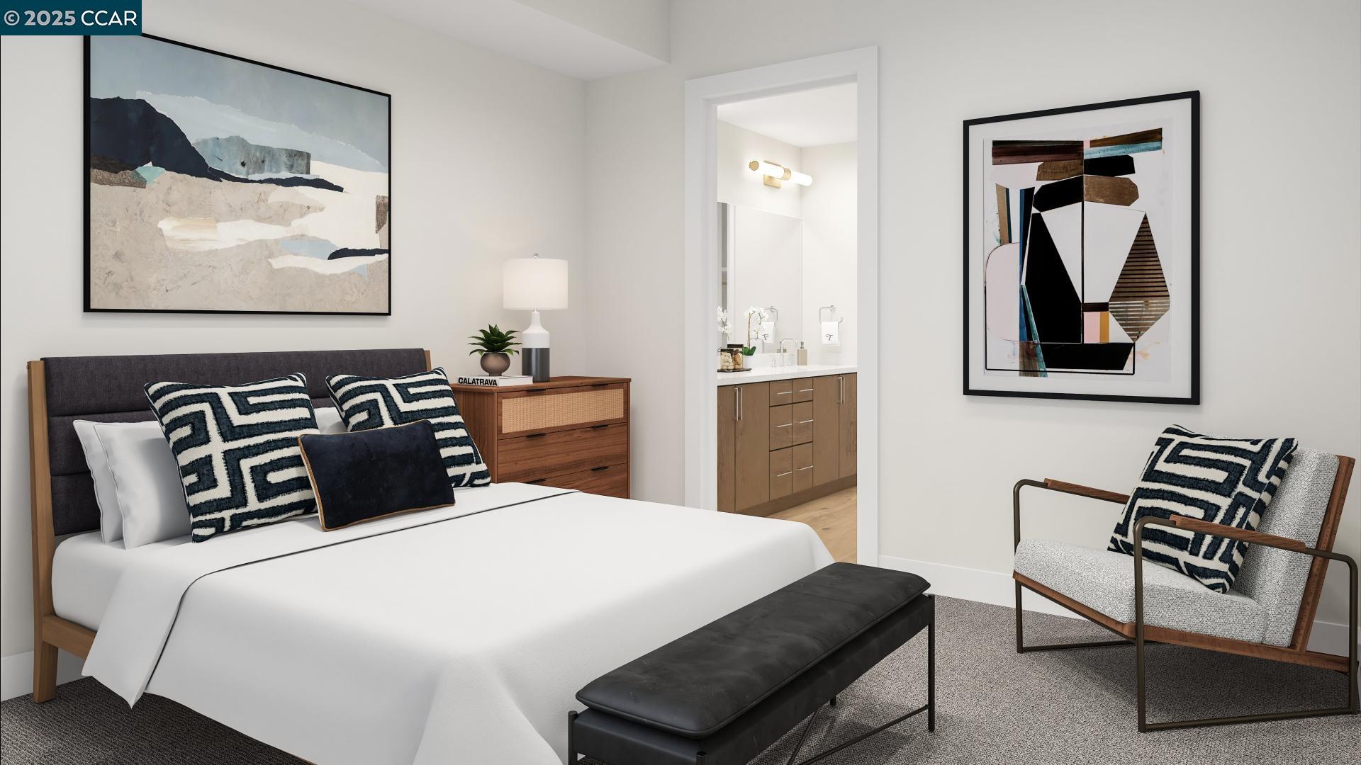 308 Torrey Pine Terrace, Unit 609 Sunnyvale, CA 94086 - Photo 5 of 19 a bedroom with a bed and a painting on the wall