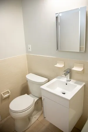a white toilet sitting next to a bathroom sink