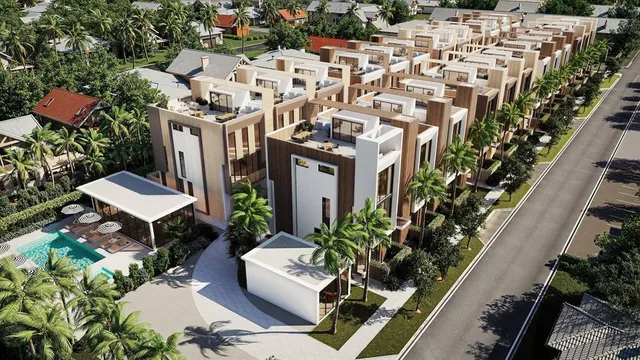 an aerial view of a house with yard