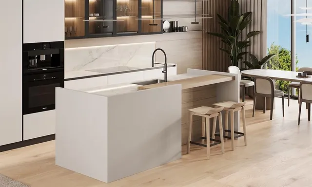 a view of kitchen with furniture and wooden floor