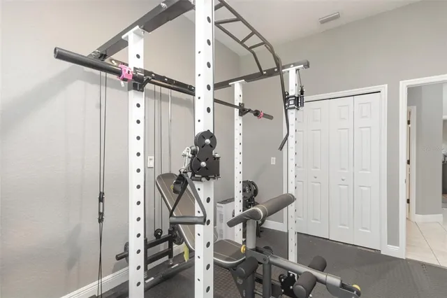 a view of a room with gym equipment