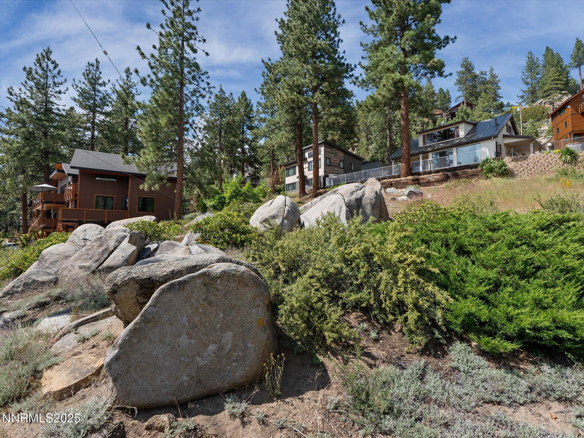 605 Jerry Drive Zephyr Cove, NV 89448 - Photo 43 of 61 a view of a backyard with table and chairs plants and trees
