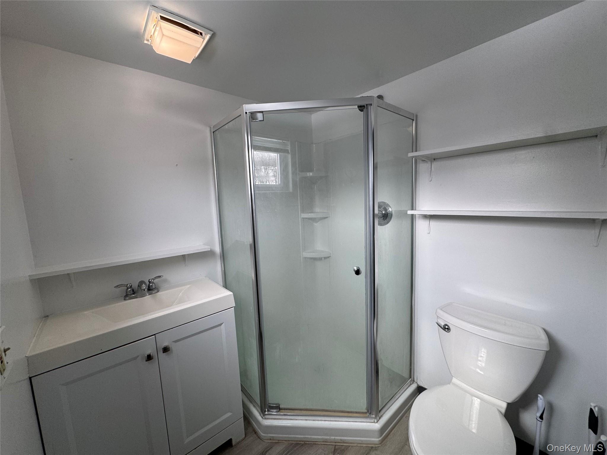 34 Hoffman Street, Unit 2 Poughkeepsie, NY 12601 - Photo 6 of 7 a bathroom with a shower sink vanity mirror and toilet