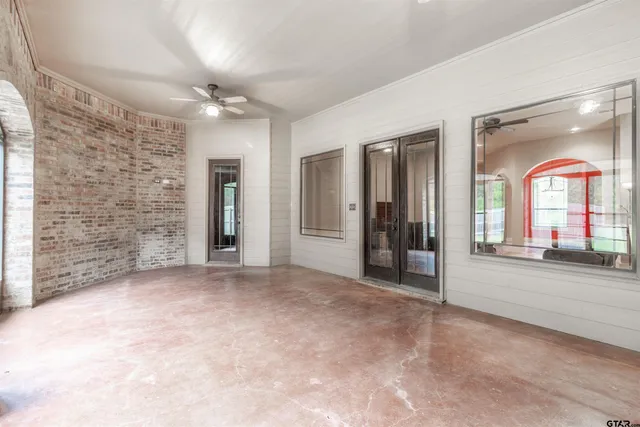en view interior of a house with large windows