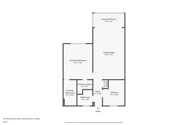 $1,750 | 107 Royal Park Drive, Unit 1E, Oakland Park, FL 33309