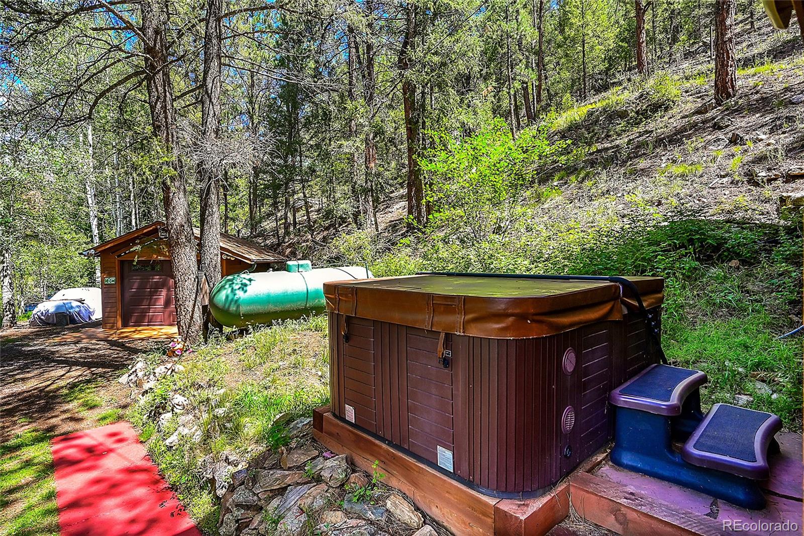 14432 South Elk Creek Road Pine, CO 80470 - Photo 22 of 50 a view of a backyard with chairs and a fire pit