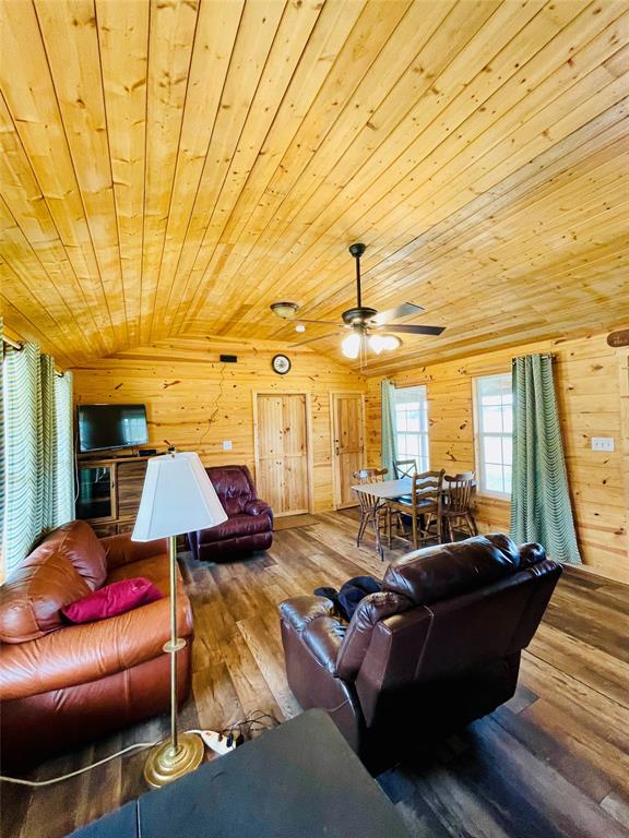 214 Cedar Creek Park Road Whitney, TX 76692 - Photo 12 of 32 Living room with wooden ceiling, wood walls