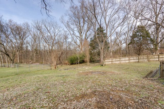 a view of dirt yard with large trees