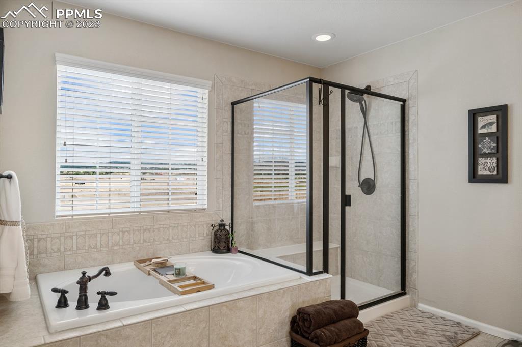 1465 Bowstring Road Monument, CO 80132 - Photo 29 of 49 a bathroom with a bathtub and a shower