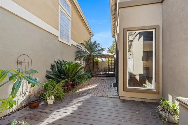 a potted plant sitting in front of a door