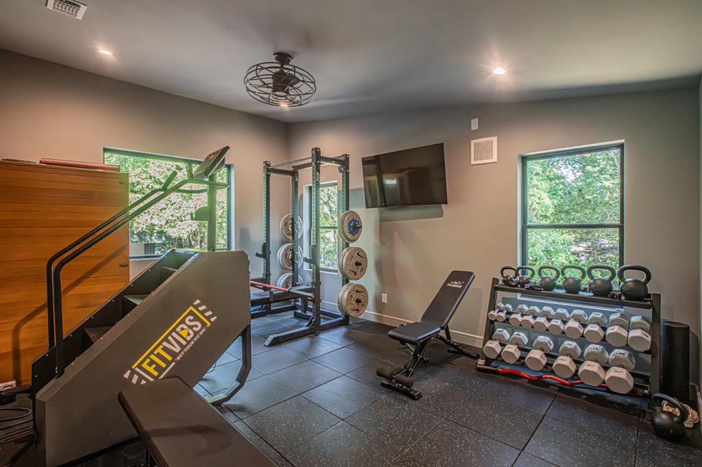 3100 East Melissa Road Melissa, TX 75454 - Photo 20 of 39 Workout room featuring recessed lighting and lofted ceiling