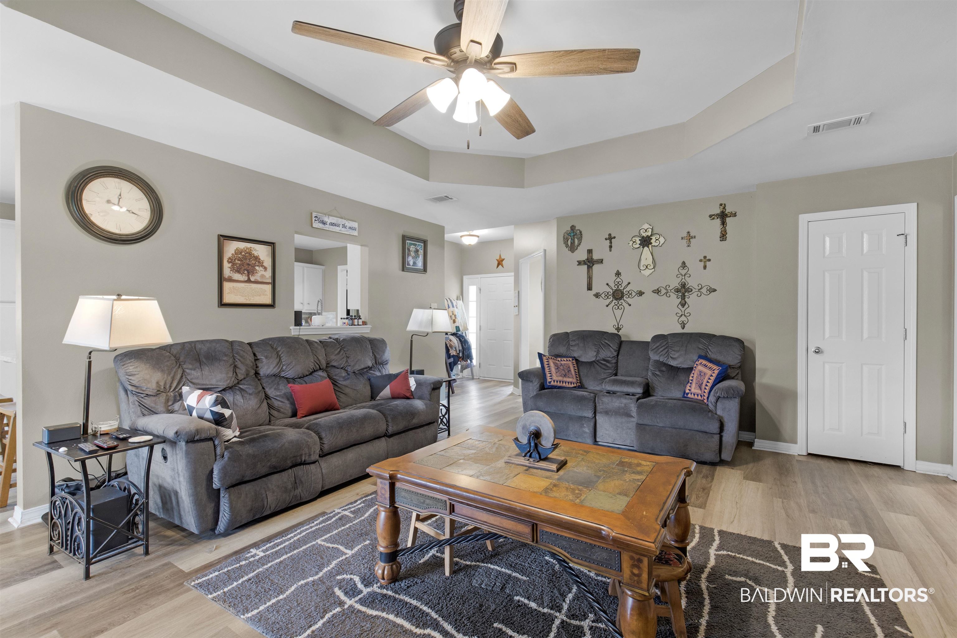 13925 Fort Lake Road Grand Bay, AL 36541 - Photo 5 of 37 Living room with ceiling fan, light wood-type flooring, and visible vents
