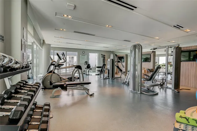 a view of a room with gym equipment