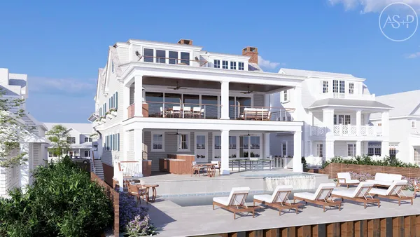 a view of a building with a swimming pool