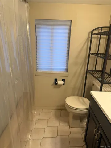 a bathroom with a toilet and a shower