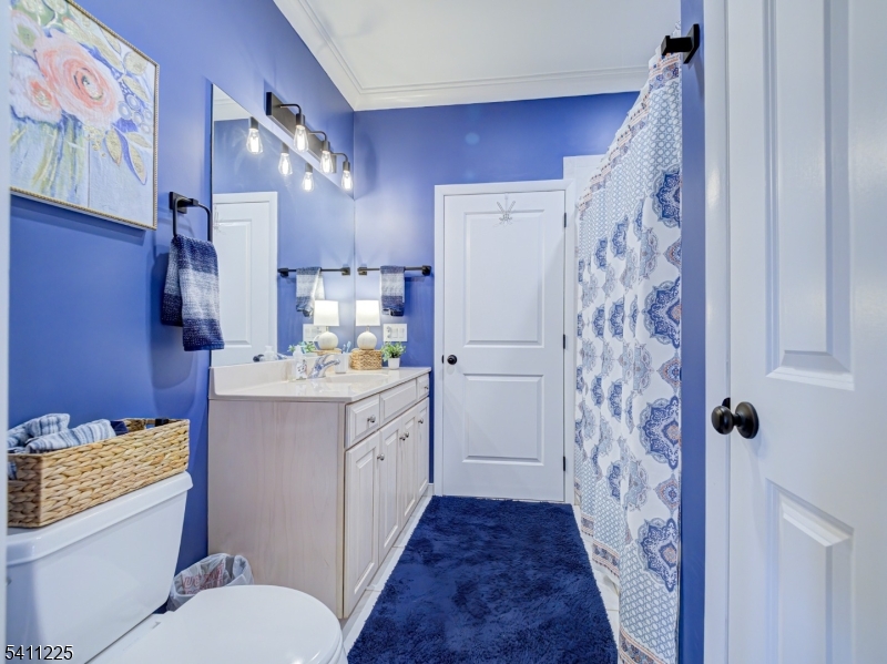 33 Kappus Road Milford, NJ 08848 - Photo 50 of 50 a bathroom with a granite countertop sink a toilet a shower curtain and a bath tub