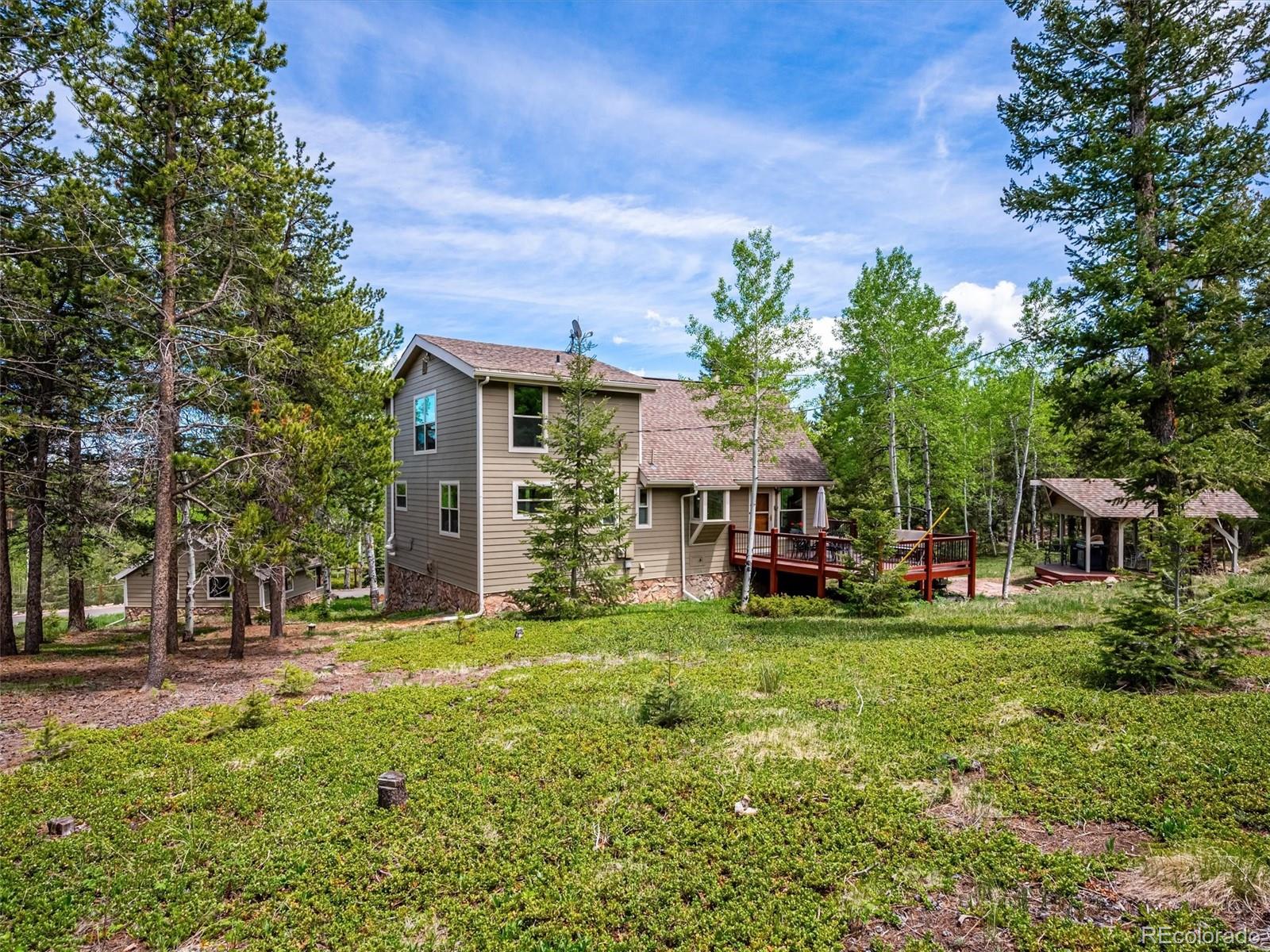 9390 South Warhawk Road Conifer, CO 80433 - Photo 34 of 46 a view of a house with a yard and sitting area