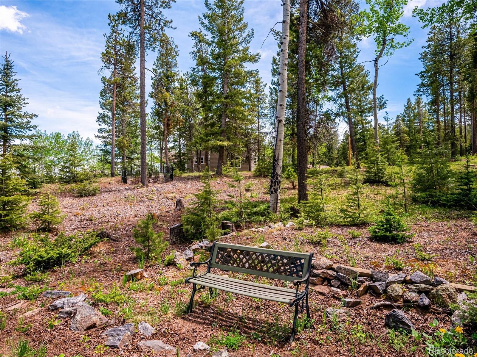 9390 South Warhawk Road Conifer, CO 80433 - Photo 38 of 46 a view of a bench in the backyard