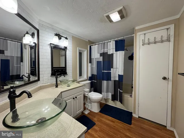 a bathroom with a sink a toilet and a large mirror