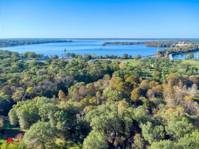 a view of a large body of water with lots of green space