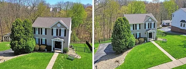 front view of a house with a yard