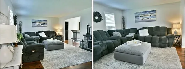 a living room with furniture and a rug