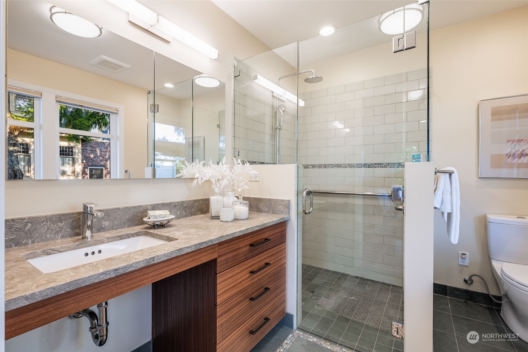 3244 Northwest 59th Street Seattle, WA 98107 - Photo 13 of 40 a bathroom with a double vanity sink mirror and double