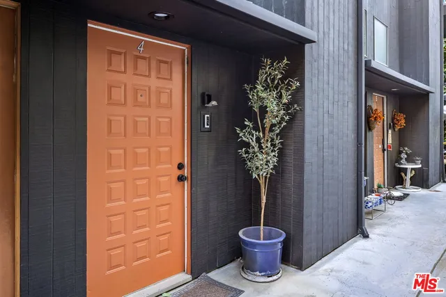 a view of a potted plant in front of a door
