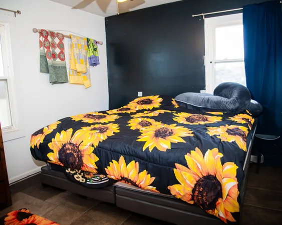 a bedroom with a bed