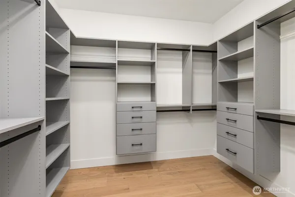 a view of an empty walk in closet