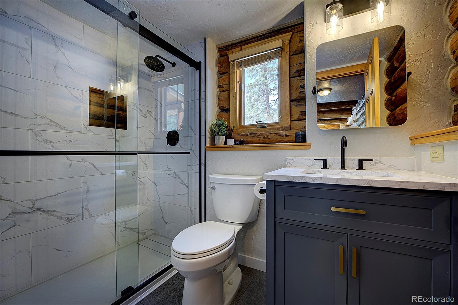 58 Conestoga Court Bailey, CO 80421 - Photo 26 of 37 a bathroom with a sink a toilet and mirror