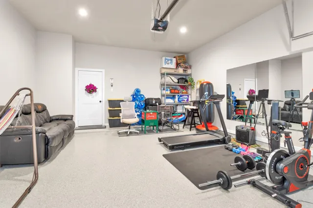 a view of a pathway with a patio