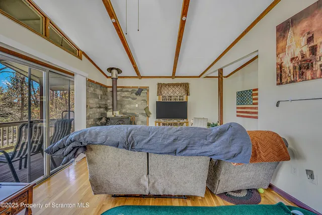 a living room with a couch and a table