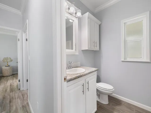 a bathroom with a sink toilet and vanity