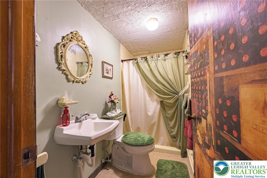 678 Interchange Road Kresgeville, PA 18333 - Photo 34 of 45 A well-lit lavatory features a classic pedestal sink and shower, offering functional comfort.
