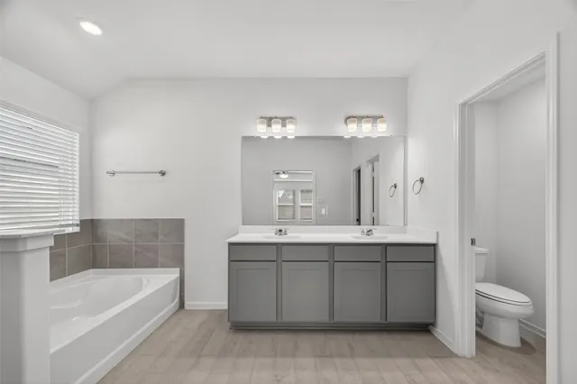 a bathroom with a sink a toilet and bathtub