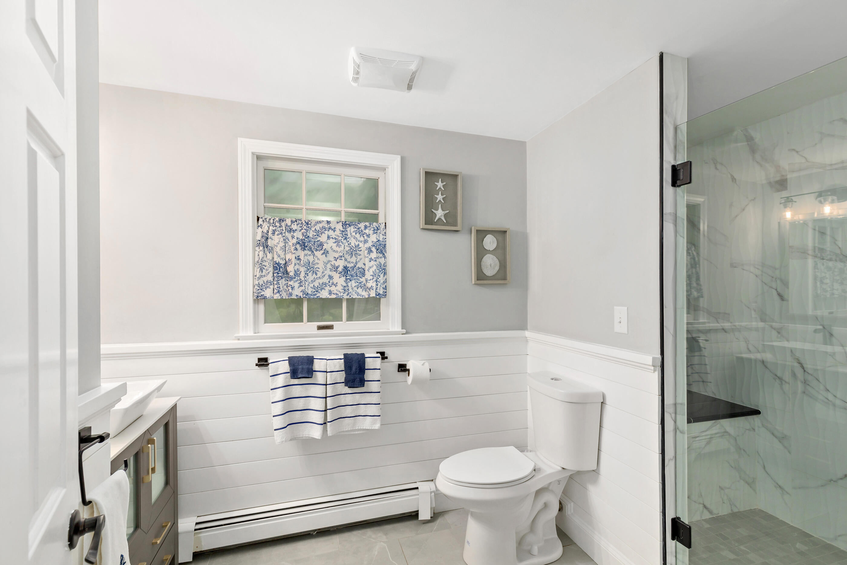 414 Eel River Road Osterville, MA 02655 - Photo 33 of 40 a bathroom with a granite countertop sink toilet and shower