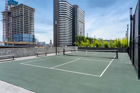 a outdoor space with lots of traffic signal lights