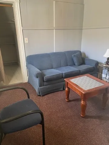 a living room with furniture and a rug