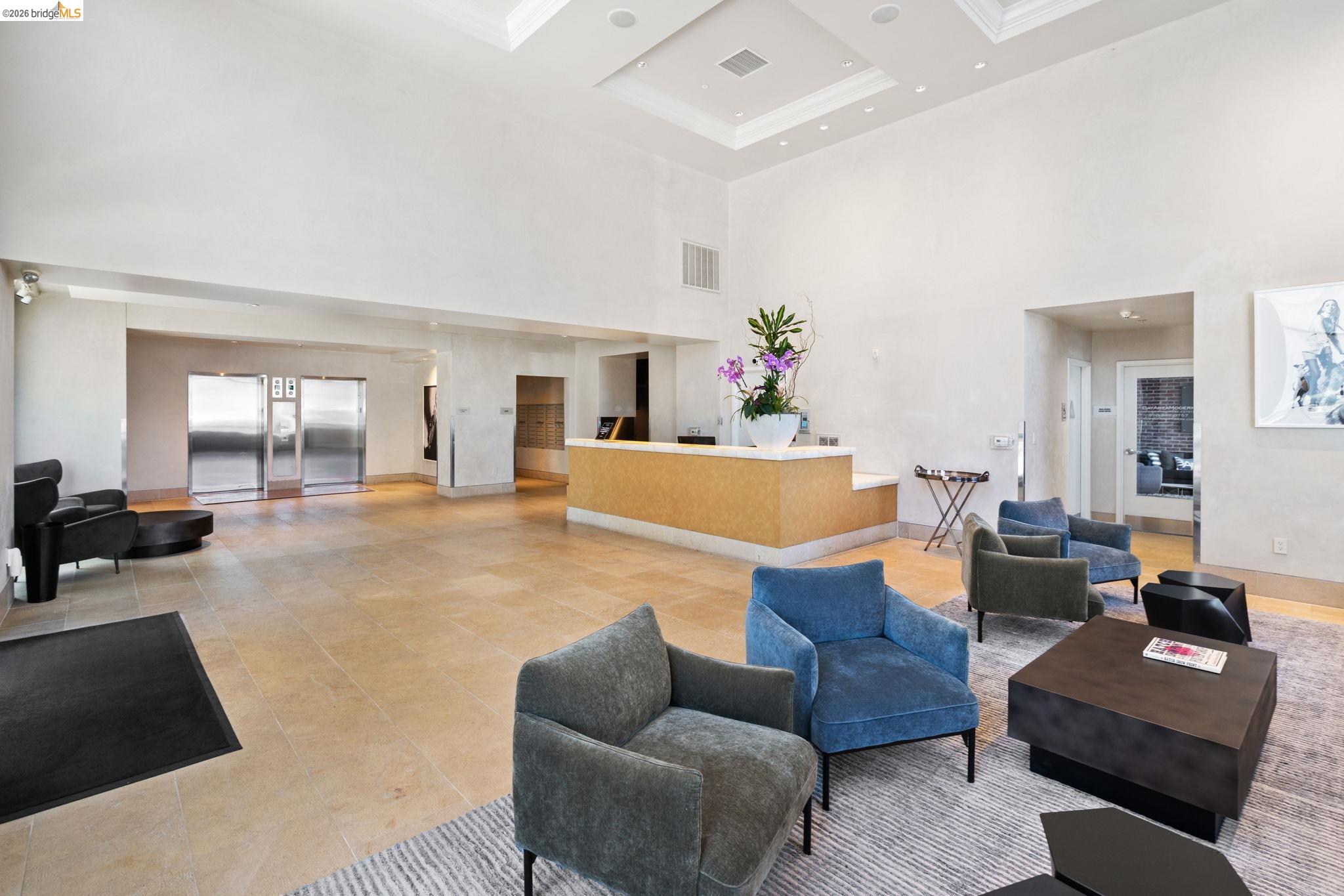 311 2nd Street, Unit 511 Oakland, CA 94607 - Photo 2 of 44 Lobby with recessed lighting, high coffered ceiling, and crown molding