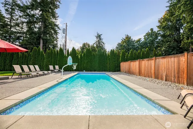 swimming pool with seating space