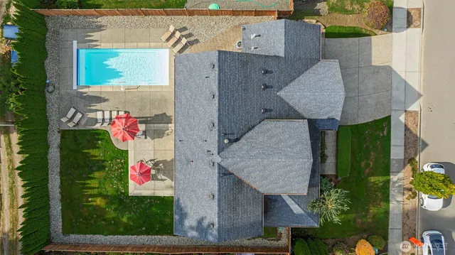 an aerial view of houses and roads