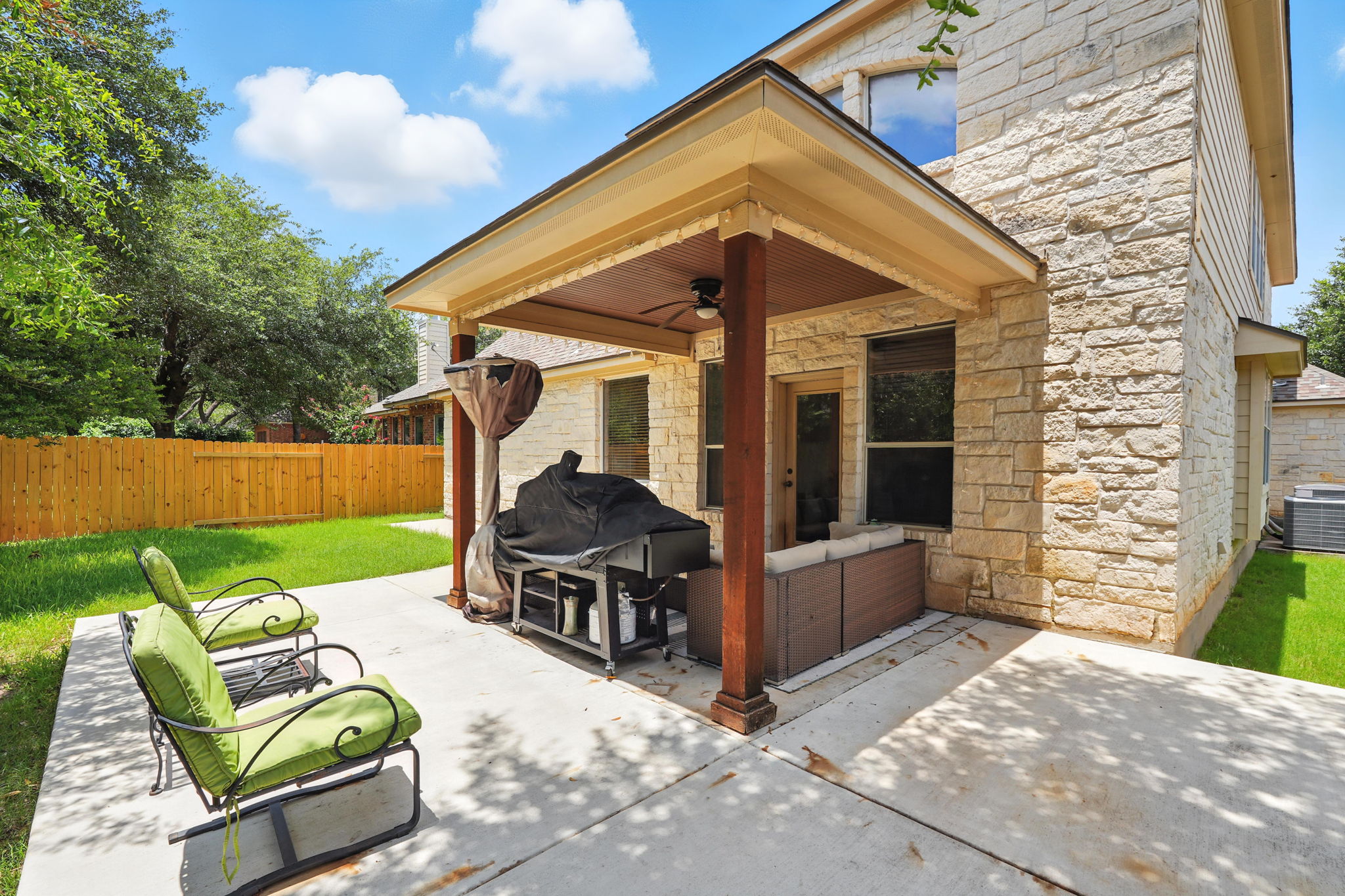 1802 Misty Ridge Leander, TX 78641 - Photo 34 of 39 View of patio / terrace featuring area for grilling, a ceiling fan, and an outdoor hangout area