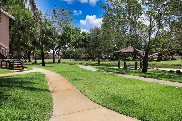 a view of a park with tree s
