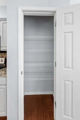 a view of storage and utility room in wooden floor