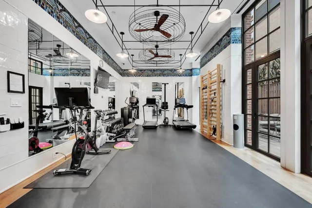 a view of a room with gym equipment